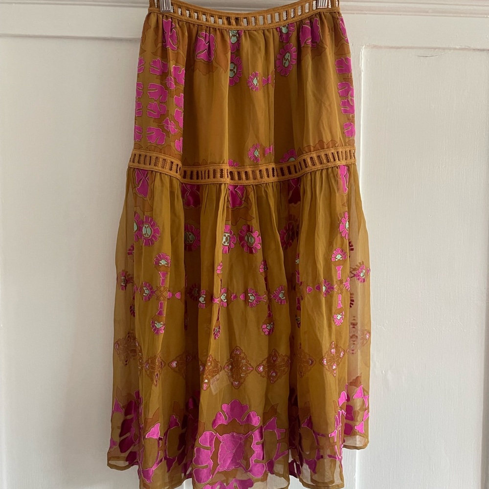 For Love And Lemons Pink Floral high waist sheer Skirt